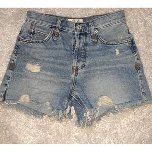 Free People Denim Distressed Frayed Hem Cutoff Shorts Women's Size 24‎